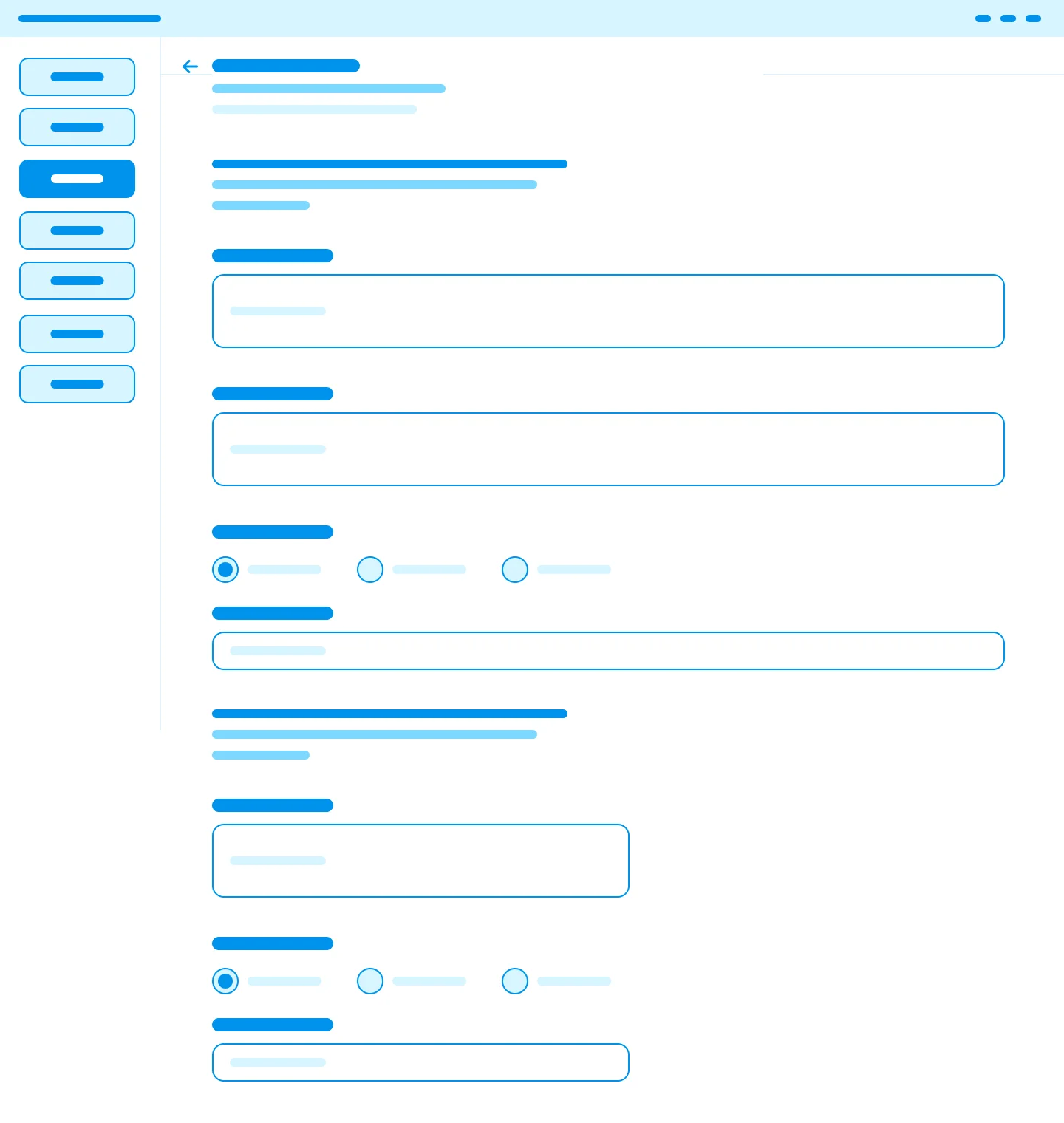 Low fidelity wireframe of a clinical form